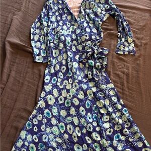 Lilly Pulitzer Navy Floral Wrap Dress with Teal and Cream Accents